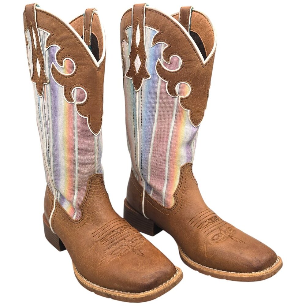 Justin LATTIE WHEAT Womens 7B Western Cowboy Boots L2967 Leather Square Toe
